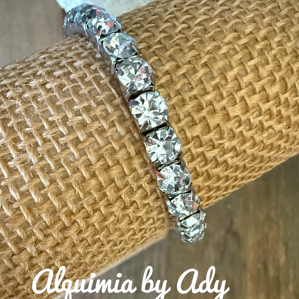 Silver statement tennis jeweled bangle bracelet